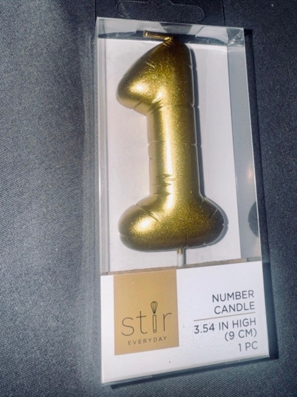 Stir Everyday Number 1 Birthday Candle 🗺 Oversized, Metallic Gold New in Box!!